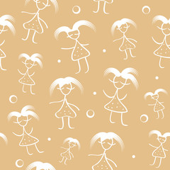 pattern seamless texture background girl with hair, white on bro