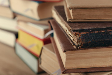 Stacks of books close up