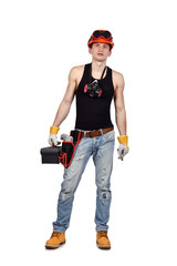 worker holding toolbelt