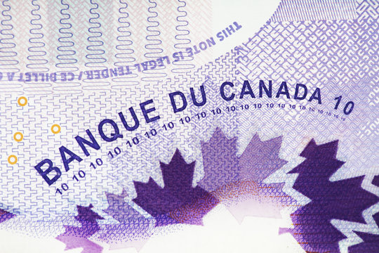 Close up of 10 Canadian dollars