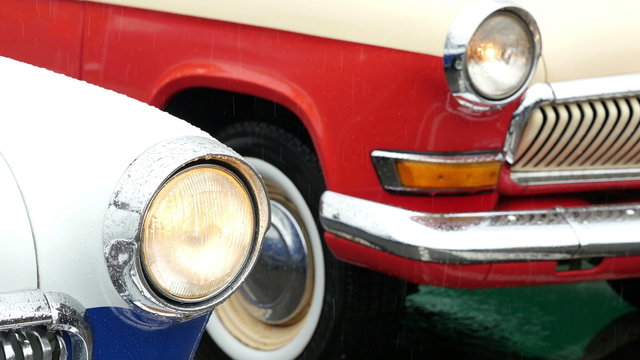 Front view of a old cars. 4K UHD video.