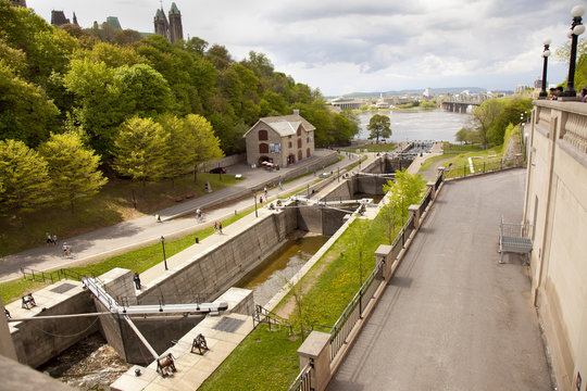 the canal locks along the Rideau canal in Ottawa Canada