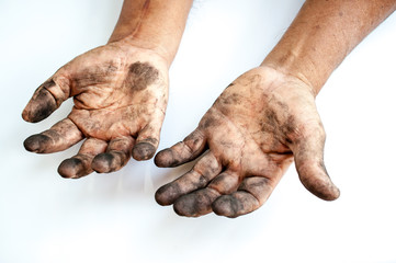 man with dirty hands