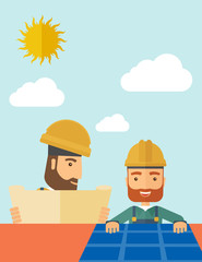 Man putting a solar panel on the roof.