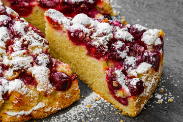Delicious Homemade Cherry Pie on rustic gray background