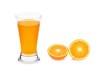 Orange juice and slices of orange isolated on white background