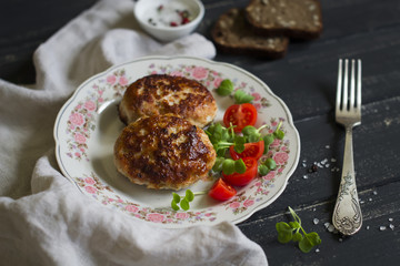 cutlets of pork with vegetable salad 