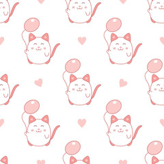 Cute seamless pattern with cat and balloon