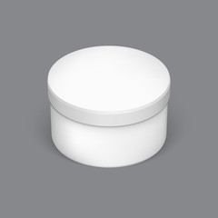 Realistic round package box for products.