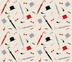 Pattern with hats and umbrellas
