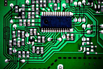 Green PCB (close-up shot) for use as background image. 