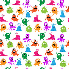 Decorative seamless pattern with multi-colored monsters