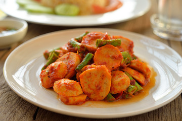 Fried meatball with red chilli