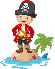 Cartoon little boy up on the island