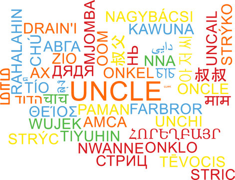 Uncle multilanguage wordcloud background concept