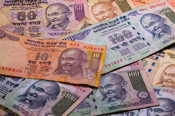 Fototapeta na wymiar Different banknotes from India
