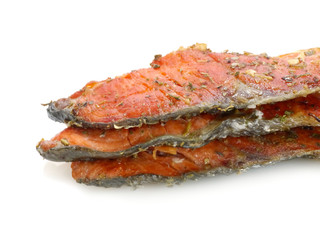 Salmon fried with spices.
