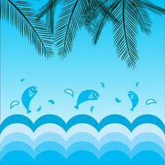 Fototapeta na wymiar coconut leafs and sea background