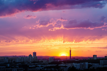 Fantastic Dramatic Sunset Sky in Industrial City