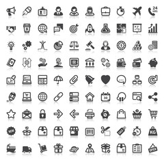 Web finances business shopping flat icons  with reflection