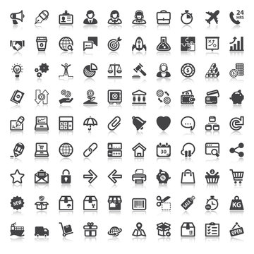 Web finances business shopping flat icons  with reflection