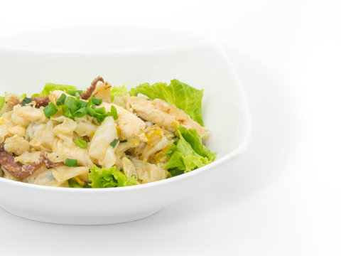 Fried Noodles with Chicken on white background