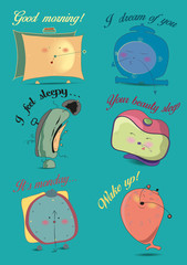 Funny alarm clocks. Vector Illustration