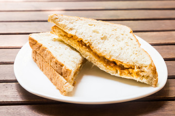Wholemeal sandwich bread served on plate outdoor