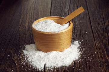 Sea salt with spoon in bowl
