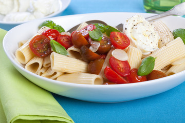 Rigatoni pasta with tomatoes and mozarella