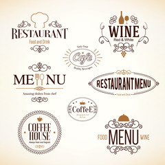 Vintage labels design. Logo set for restaurant and coffee house