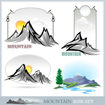 Mountain range and river icons