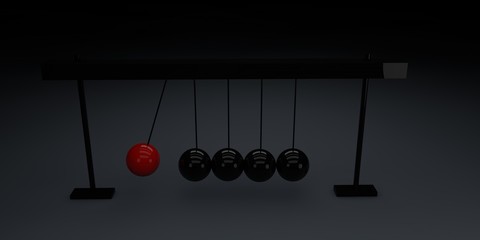 Black swinging spheres suspended on cradle