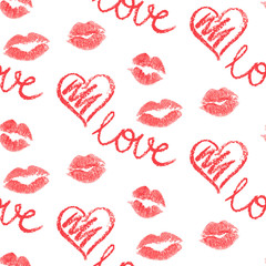 Vector seamless pattern - lips prints on white background