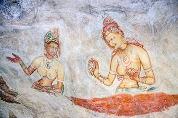 The frescoes in Sigiriya maidens (Sri Lanka) © sytilin