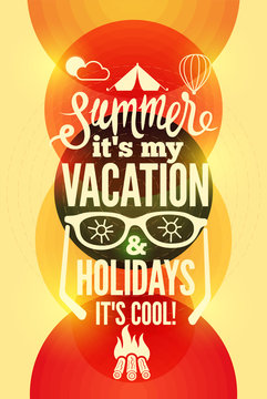 Summer time retro poster. Vector typographical design.