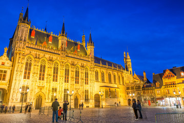 Fototapeta na wymiar Burg square with the City Hall in Bruges, Belgium. Night view