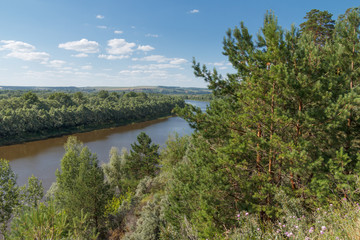 Summer landscape with a river from a high bank