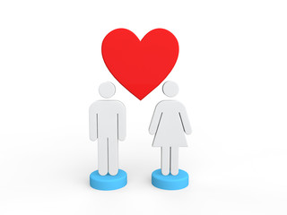 3d man and woman with heart