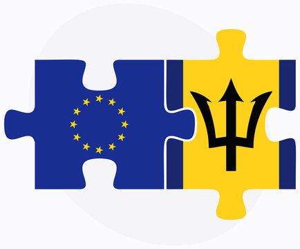European Union and Barbados Flags in puzzle