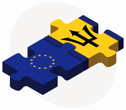 European Union and Barbados Flags in puzzle
