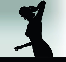 woman silhouette with hand gesture listen