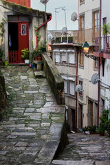 Fototapeta na wymiar Medieval Alley in Ribeira Old Town of Porto