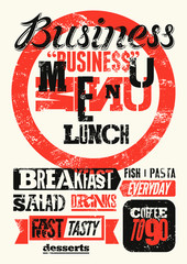 Restaurant menu typographic grunge design.