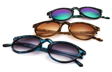 sunglasses isolated on white background in various colors