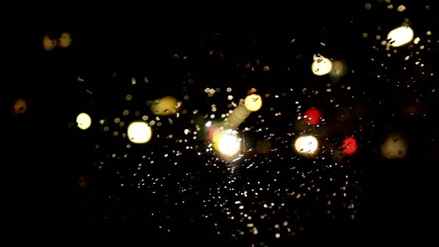 Bokeh rain night day with raindrops