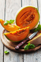 Sweet fresh melon on the wooden table