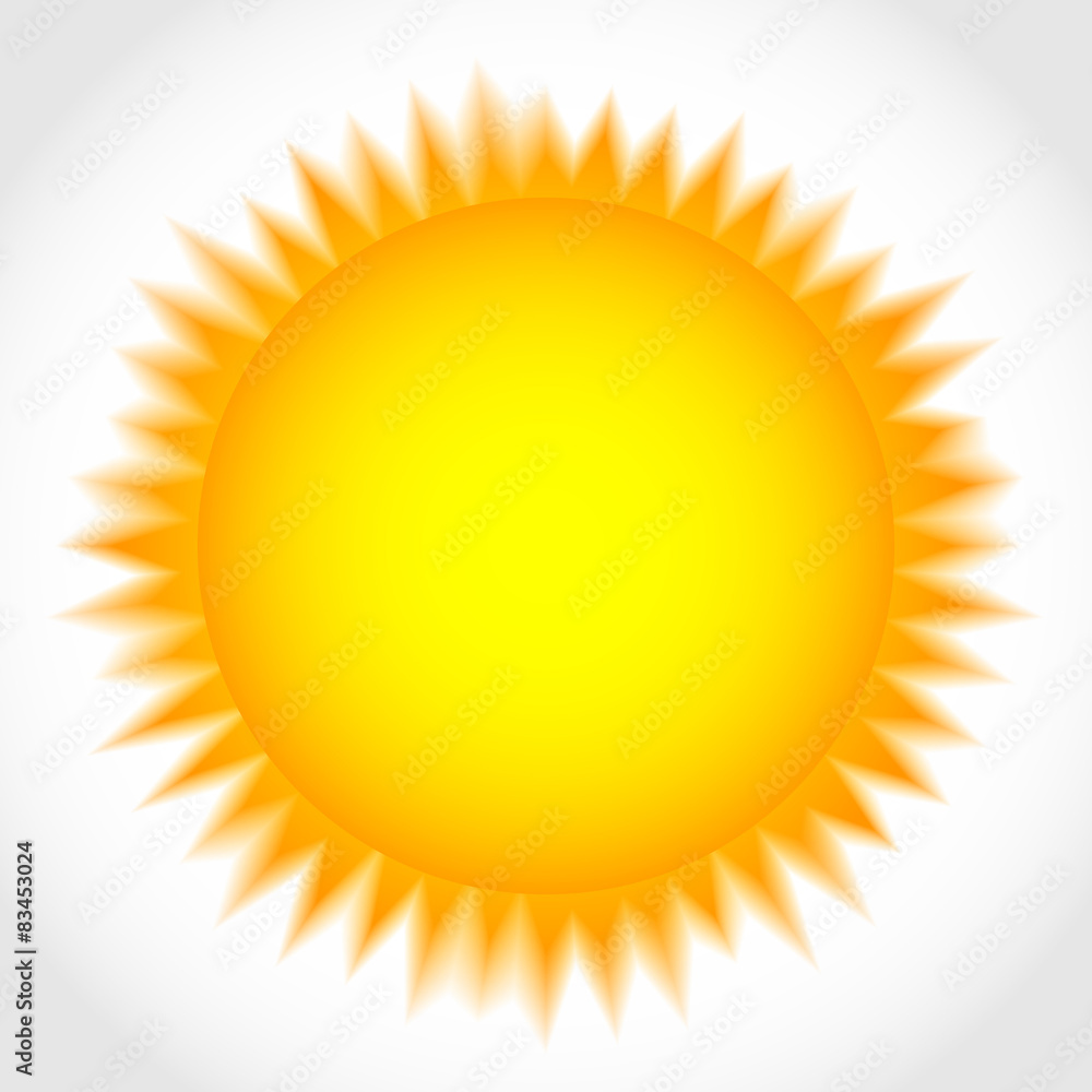 Poster sun graphics with transparent rays isolated on white.