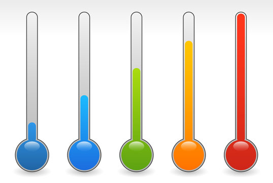rising thermometer, thermograph set. vector elements. temperatur