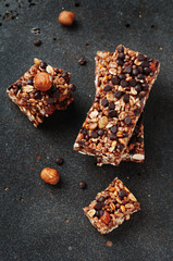 Cereal bar with nuts and chocolate
